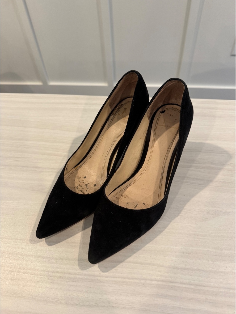 Marc Fisher LTD Black Suede Pointed Toe Block Heel Pumps Women's 6.5M